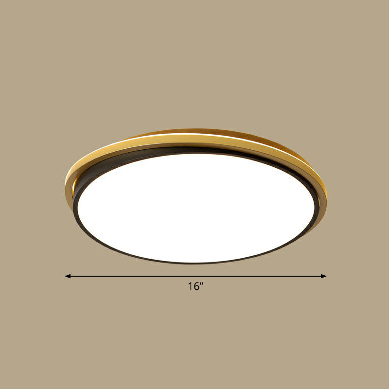 Minimalist Gold And Black Acrylic Round Led Flush Light For Bedroom Ceiling / 16 Third Gear