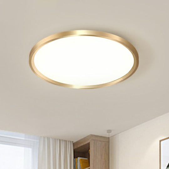 Gold Circle Bedroom Ceiling Flush Mount Led Light With Acrylic Simplicity