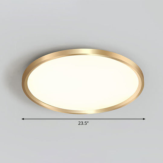 Gold Circle Bedroom Ceiling Flush Mount Led Light With Acrylic Simplicity / 23.5 Remote Control