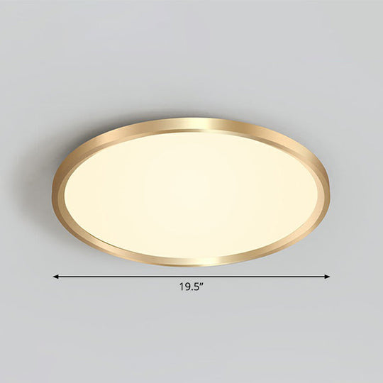 Gold Circle Bedroom Ceiling Flush Mount Led Light With Acrylic Simplicity / 19.5 Warm