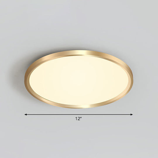 Gold Circle Bedroom Ceiling Flush Mount Led Light With Acrylic Simplicity / 12’ Warm