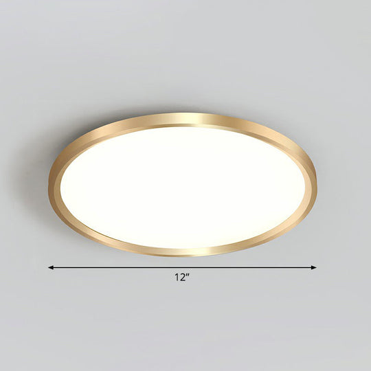 Gold Circle Bedroom Ceiling Flush Mount Led Light With Acrylic Simplicity / 12 White