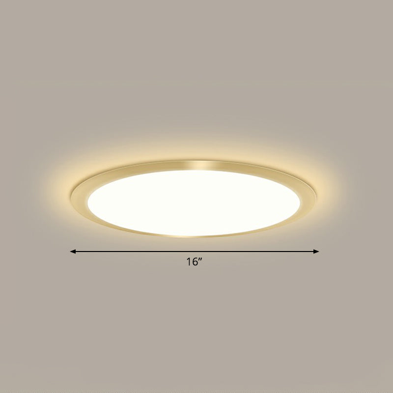 Minimalist Flat Led Flush Mount Ceiling Light For Bedroom - Acrylic Fixture Gold / 16’ Warm