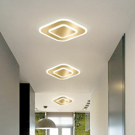 Gold Geometric Corridor Ceiling Light - Acrylic Led Flush Mount Fixture With Minimalistic Design