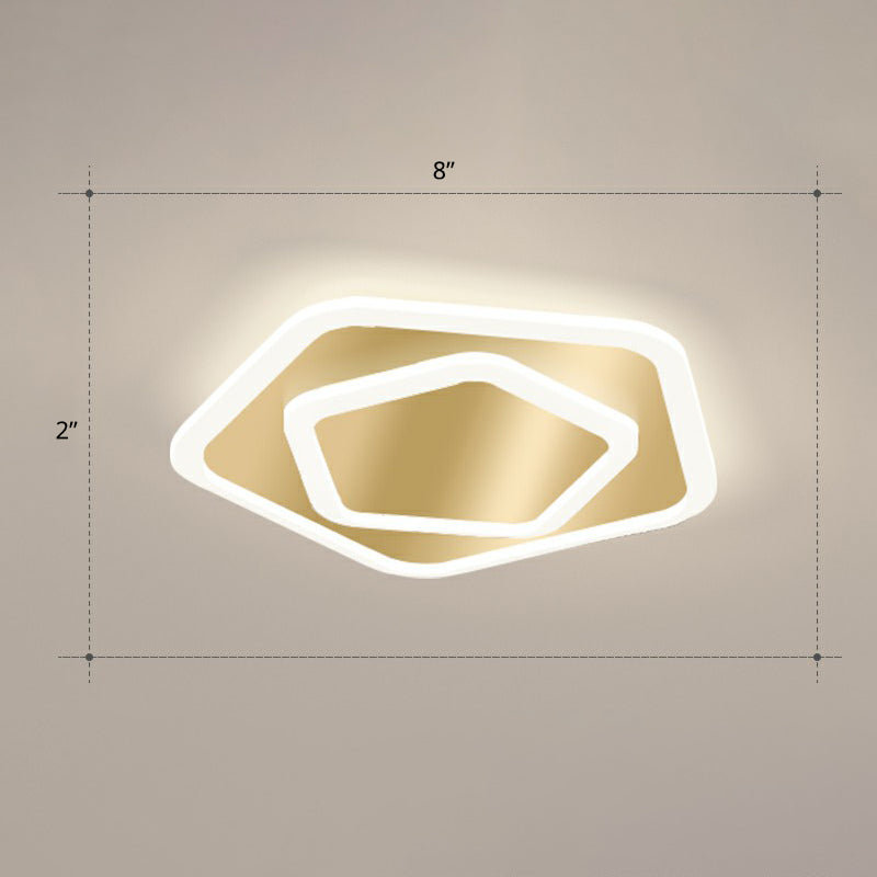 Gold Geometric Corridor Ceiling Light - Acrylic Led Flush Mount Fixture With Minimalistic Design /