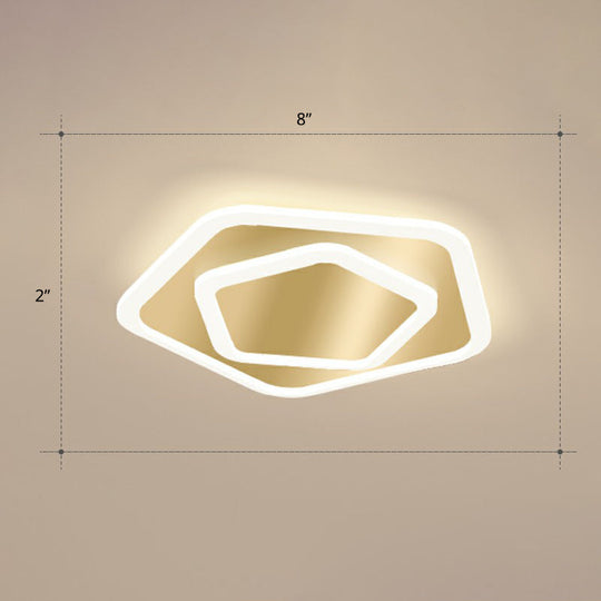 Gold Geometric Corridor Ceiling Light - Acrylic Led Flush Mount Fixture With Minimalistic Design /