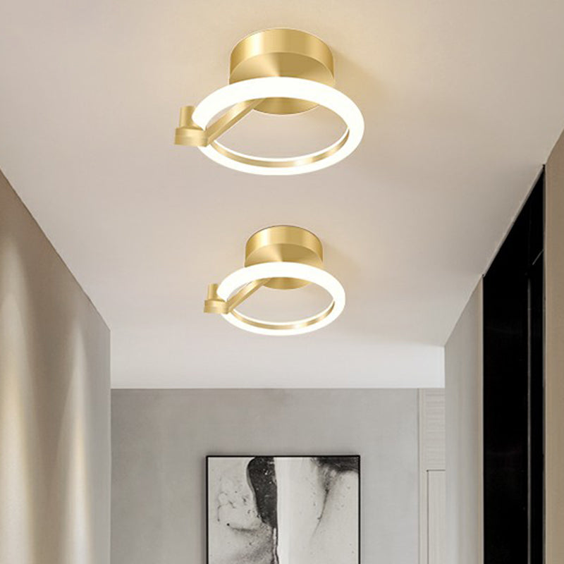 Simplicity Gold Metal Semi Flush Mount Ceiling Fixture For Corridors