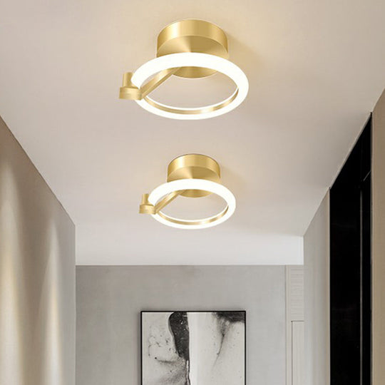 Simplicity Gold Metal Semi Flush Mount Ceiling Fixture For Corridors