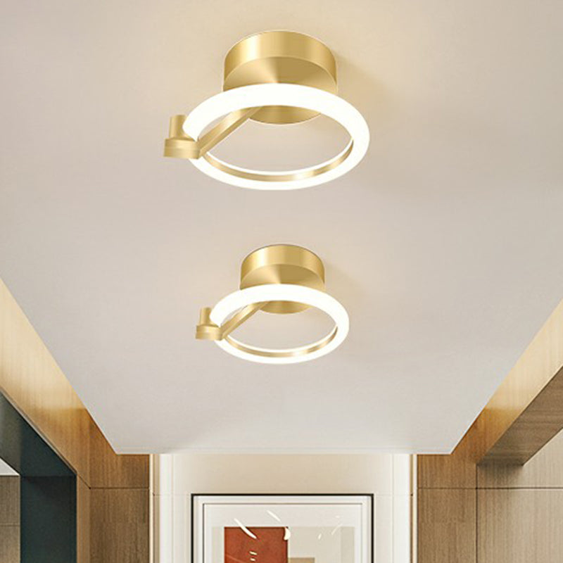 Simplicity Gold Metal Semi Flush Mount Ceiling Fixture For Corridors