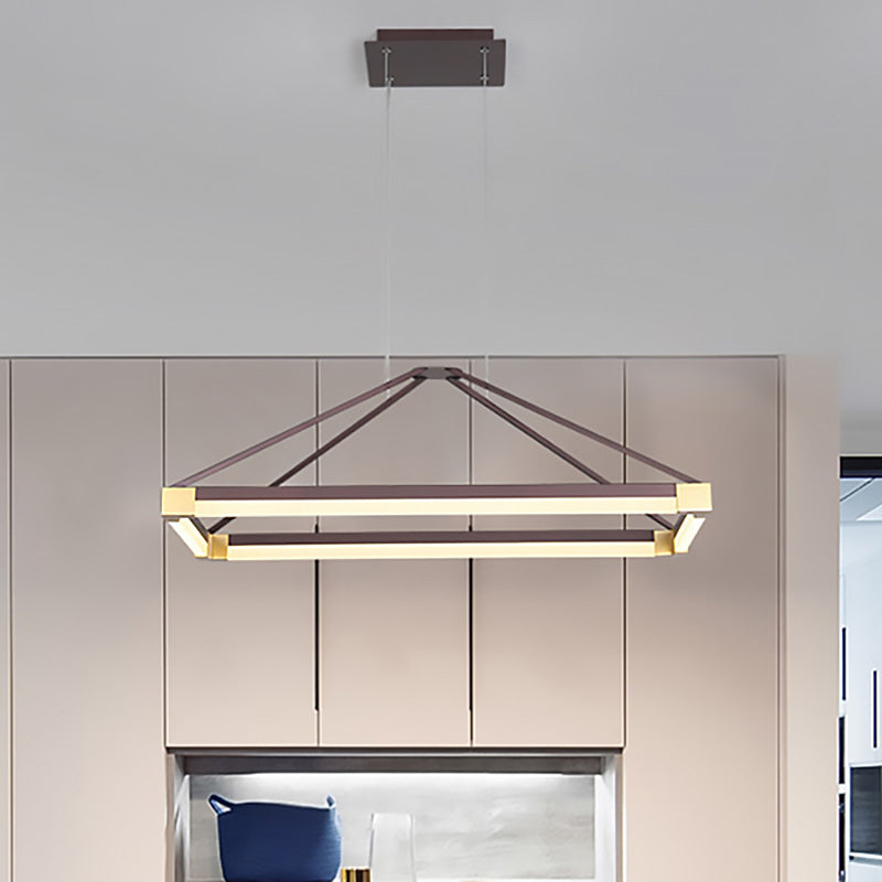 Modernist Led Pyramid Chandelier - White/Coffee 23.5’’/31.5’’/39’’ Wide Metal Ceiling