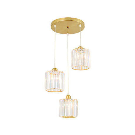Crystal Shade Pendant Cluster Light - Minimalist 3-Head Cylindrical Hanging Fixture For Dining Room