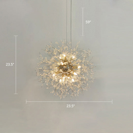 Stylish Dandelion Chandelier With Clear Crystal Beads - Modern Led Ceiling Light For Bedroom Brass