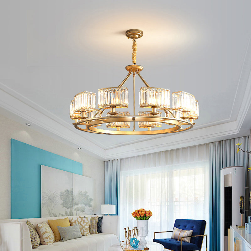 Post-Modern Crystal Prism Pendant Chandelier With Gold Finish For Living Room