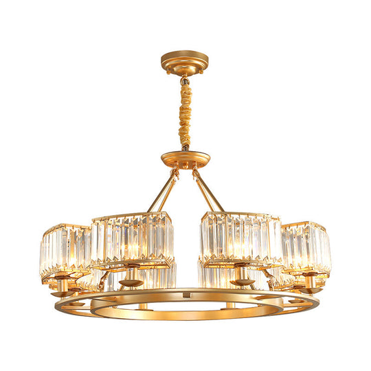 Post-Modern Crystal Prism Pendant Chandelier With Gold Finish For Living Room
