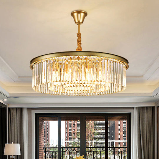 Modern Gold Finish Round Crystal Ceiling Chandelier For Living Room