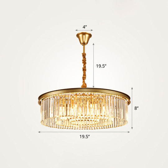 Modern Gold Finish Round Crystal Ceiling Chandelier For Living Room / 19.5