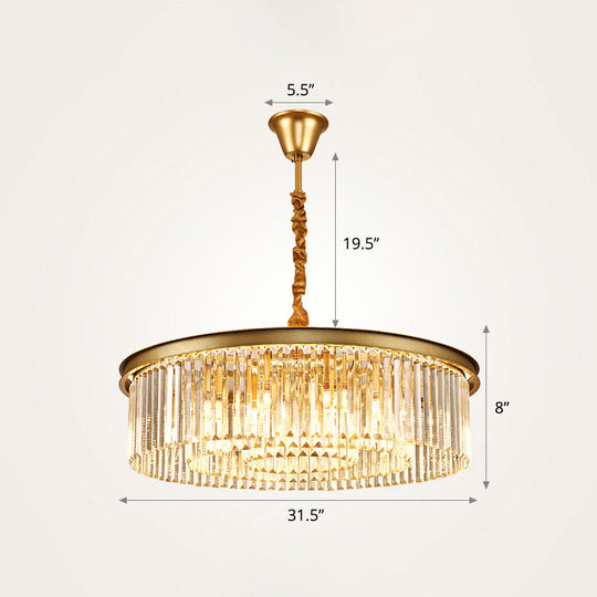 Modern Gold Finish Round Crystal Ceiling Chandelier For Living Room / 31.5