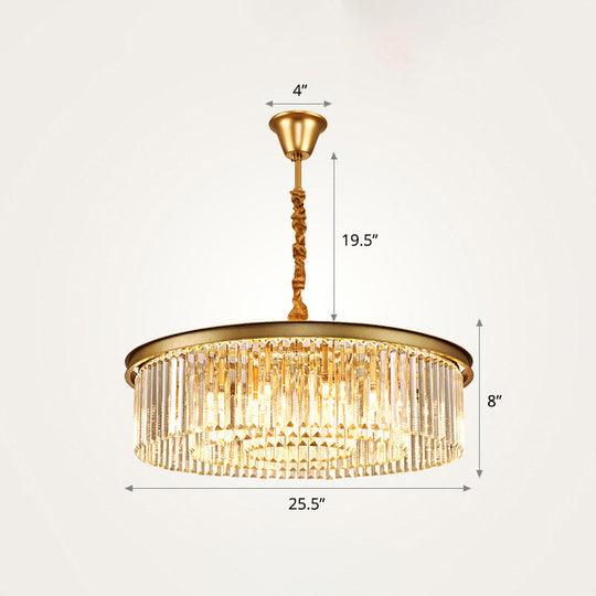 Modern Gold Finish Round Crystal Ceiling Chandelier For Living Room / 25.5