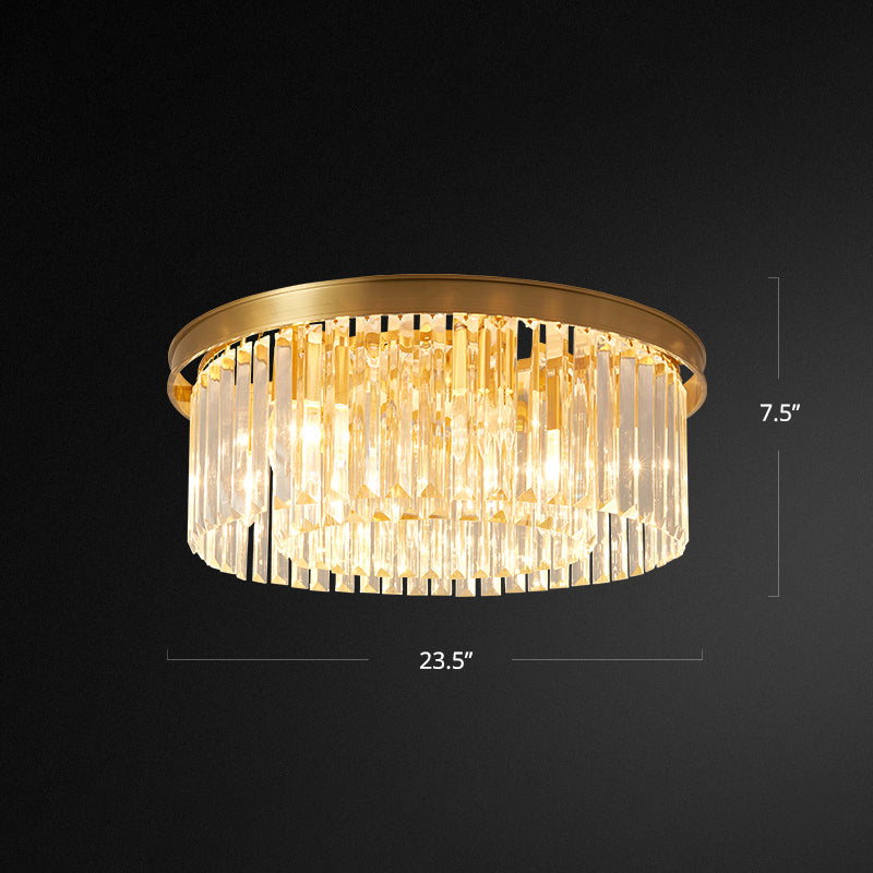 Prismatic Crystal Drum Flushmount Brass Ceiling Light For Living Room / 23.5