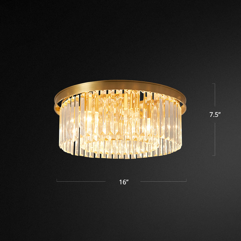 Prismatic Crystal Drum Flushmount Brass Ceiling Light For Living Room / 16