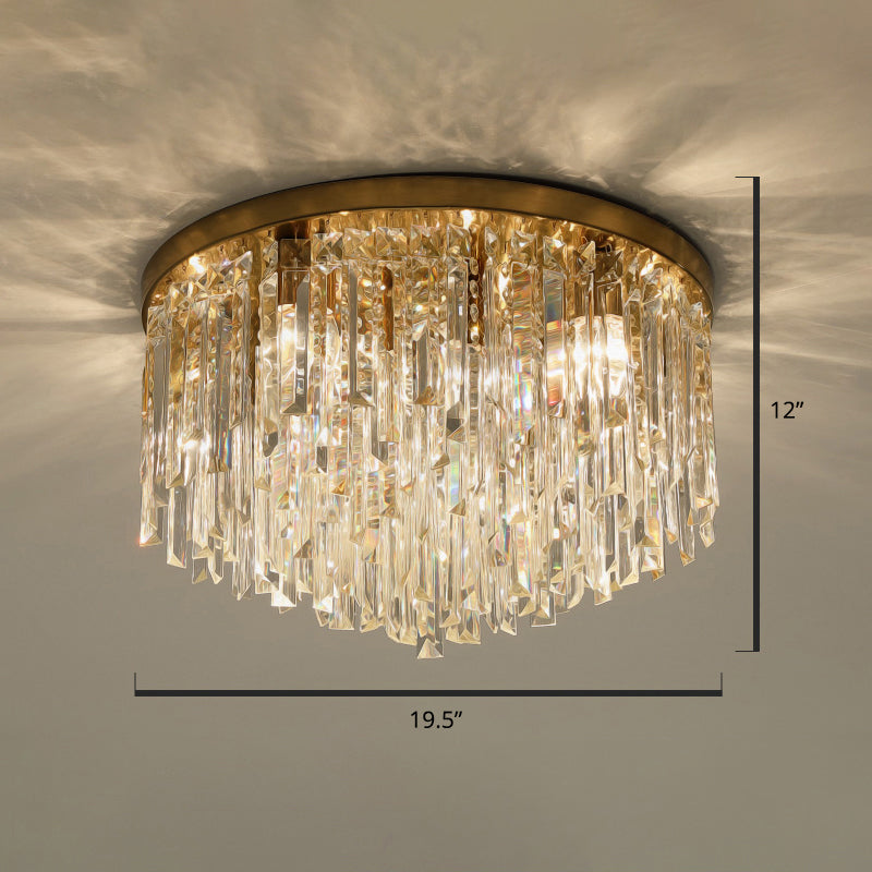 Modern Round K9 Crystal Flush Mount Ceiling Light For Bedroom Brass / 19.5’