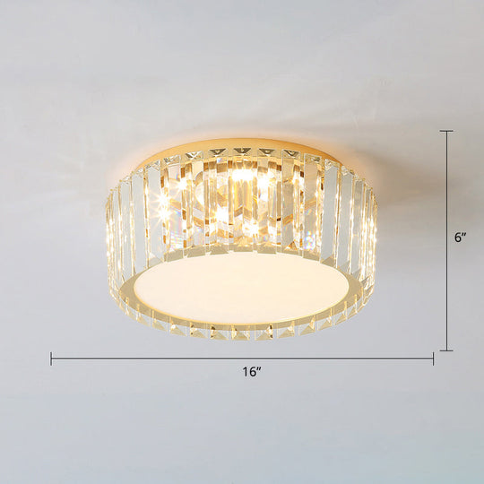 Geometric Crystal Led Flushmount Ceiling Light With Simple Champagne Style / 16’ Round
