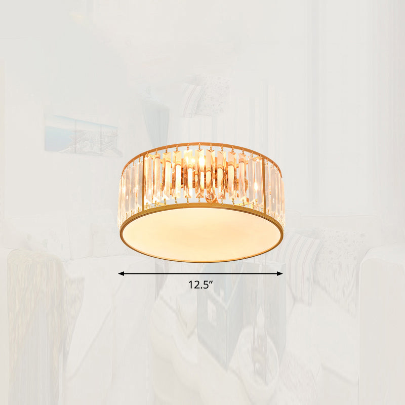 Minimalist Crystal Drum Ceiling Lamp - Bedroom Flush Mount Light Gold / 12.5’