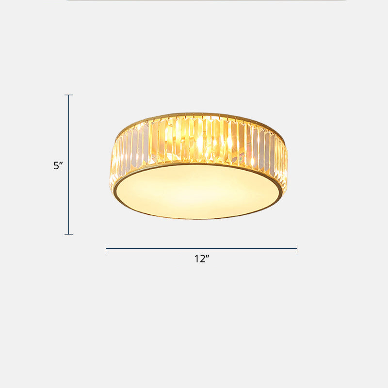 Modern Led Crystal Drum Flush Mount Ceiling Light Fixture For Bedrooms Gold / 12