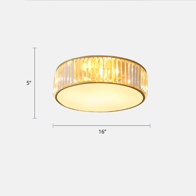 Modern Led Crystal Drum Flush Mount Ceiling Light Fixture For Bedrooms Gold / 16