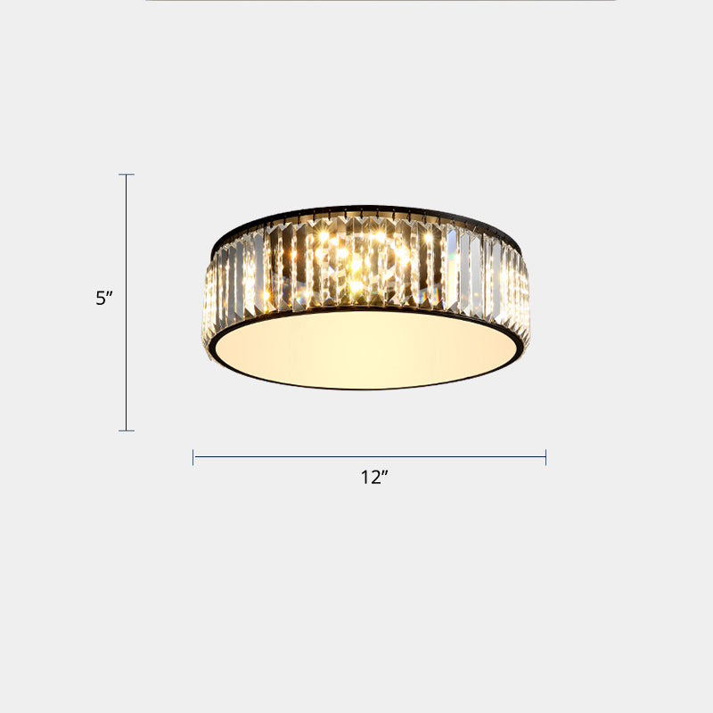 Modern Led Crystal Drum Flush Mount Ceiling Light Fixture For Bedrooms Black / 12