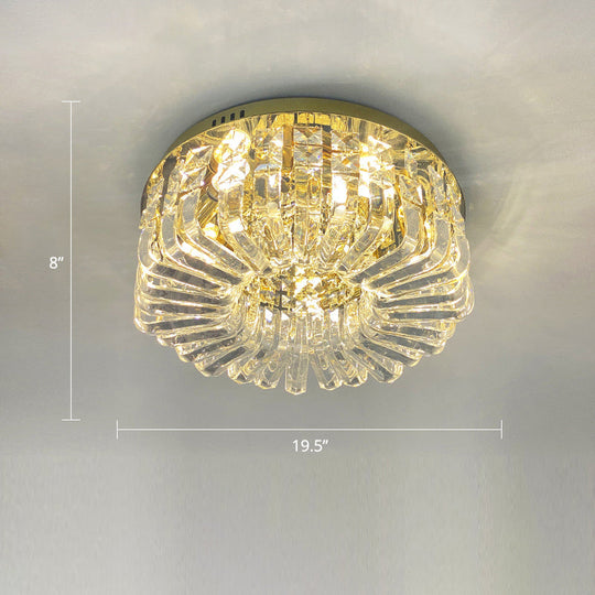 Gold Crystal Flush Mount Lamp - Sleek Round Ceiling Fixture For Living Room / 19.5