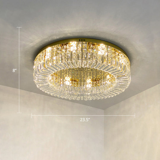 Gold Crystal Flush Mount Lamp - Sleek Round Ceiling Fixture For Living Room / 23.5