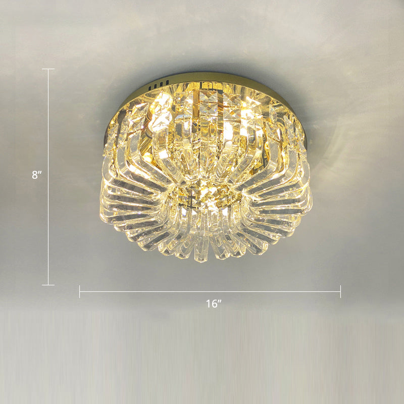 Gold Crystal Flush Mount Lamp - Sleek Round Ceiling Fixture For Living Room / 16