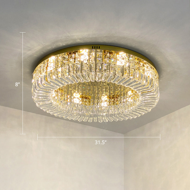 Gold Crystal Flush Mount Lamp - Sleek Round Ceiling Fixture For Living Room / 31.5