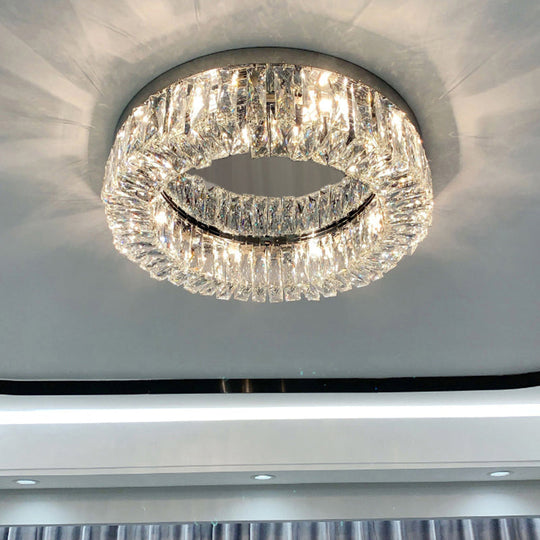 Beveled Cut Crystal Flush Mount Ceiling Light For Bedroom - Simple Style & Elegance