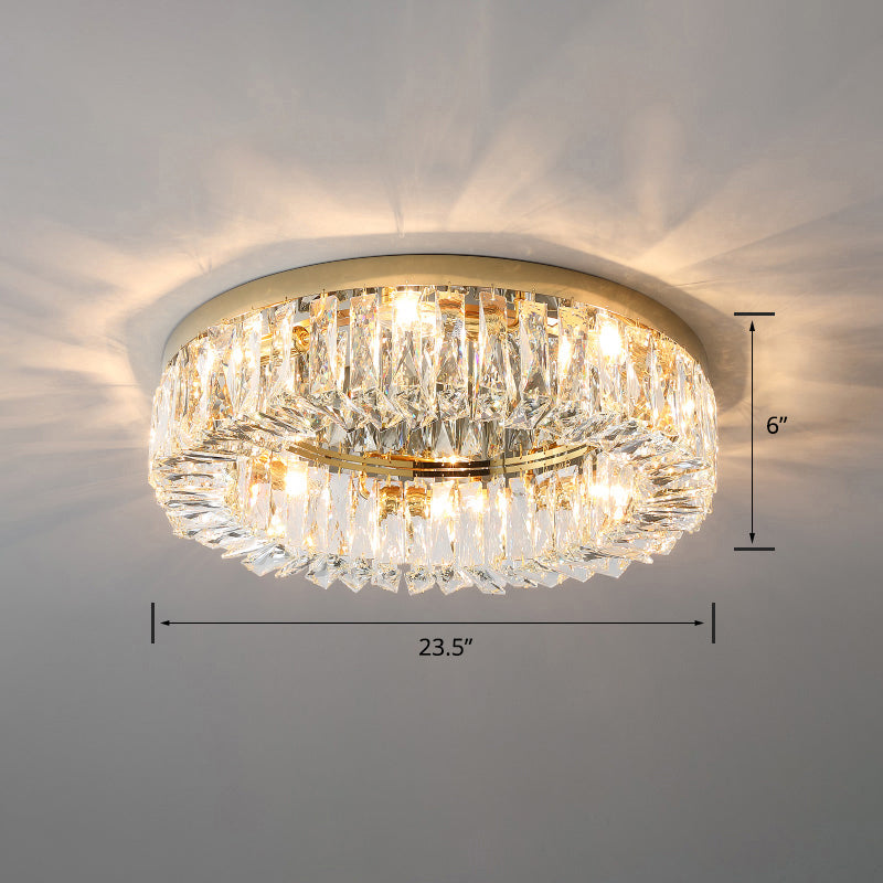 Beveled Cut Crystal Flush Mount Ceiling Light For Bedroom - Simple Style & Elegance Gold / 23.5