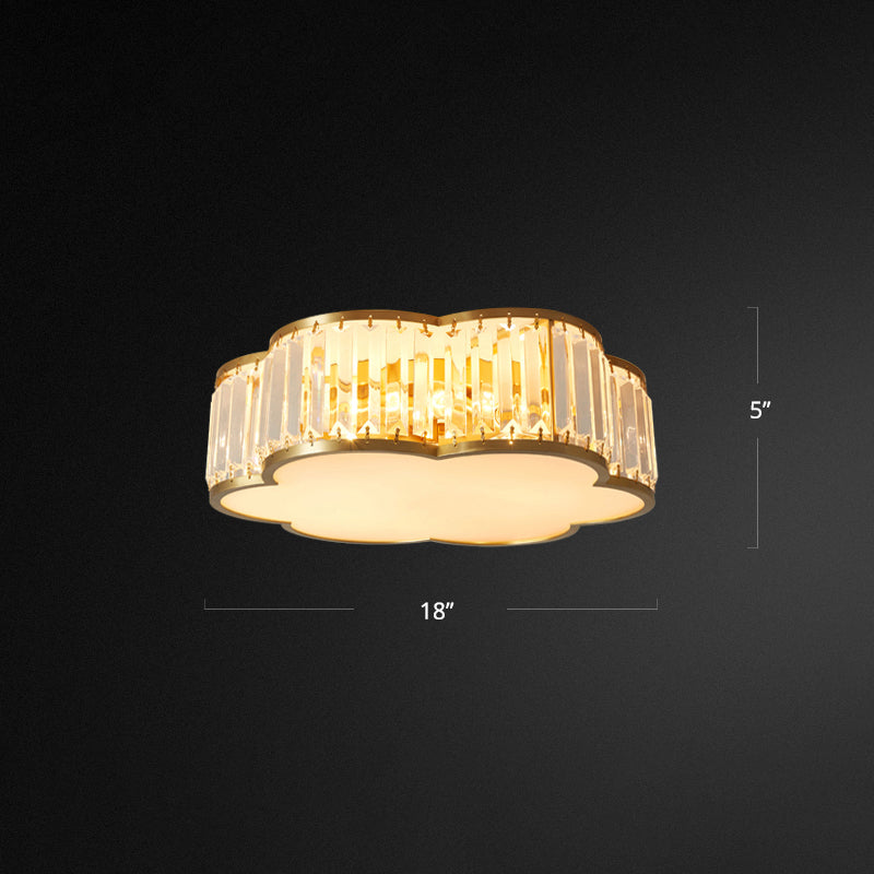 Floral Ceiling Light With Brass Finish Simplicity Design 3 - Light Crystal Flush Mount Fixture For