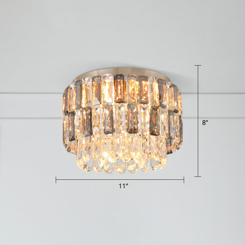Modern 3 - Light Brass Drum Flushmount Crystal Ceiling Light For Corridor / 11’