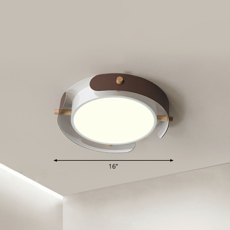 Minimalist Led Ceiling Mount Light - Round Metal Flush Fixture For Bedroom Lighting Brown / 16 Third