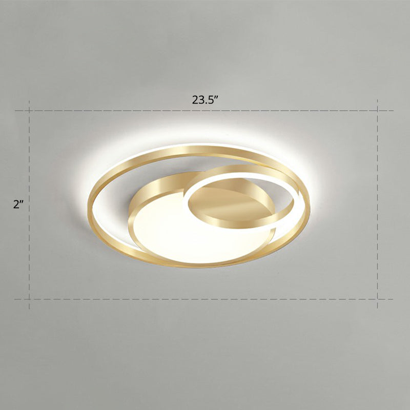 Minimalist Gold Round Metal Led Flush Mount Light For Bedroom Ceiling Lighting / 23.5 White