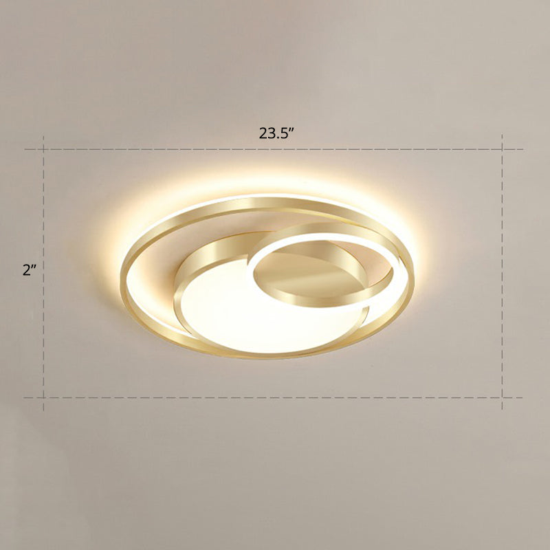 Minimalist Gold Round Metal Led Flush Mount Light For Bedroom Ceiling Lighting / 23.5 Warm