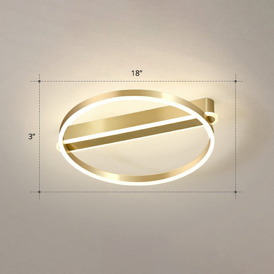 Gold Minimalist Metal Led Ceiling Light - Flush Mount For Bedroom / 18 Remote Control Stepless