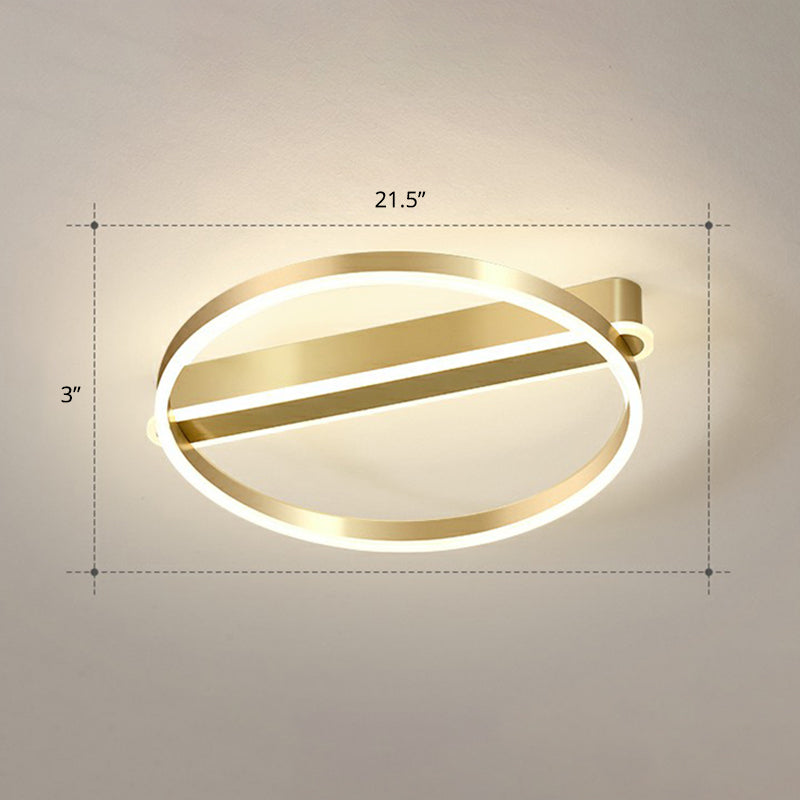 Gold Minimalist Metal Led Ceiling Light - Flush Mount For Bedroom / 21.5 Remote Control Stepless