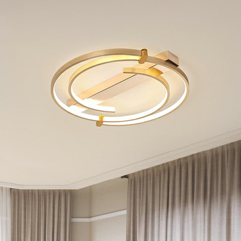 Simple Style Gold Loop Ceiling Flush Light - Metal Led Mount Fixture For Bedroom