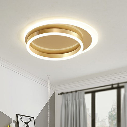 Contemporary Flushmount Led Ceiling Light - Gold Finish Metallic Ring Shape