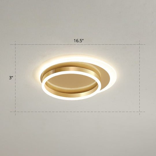 Contemporary Flushmount Led Ceiling Light - Gold Finish Metallic Ring Shape / 16.5 Warm