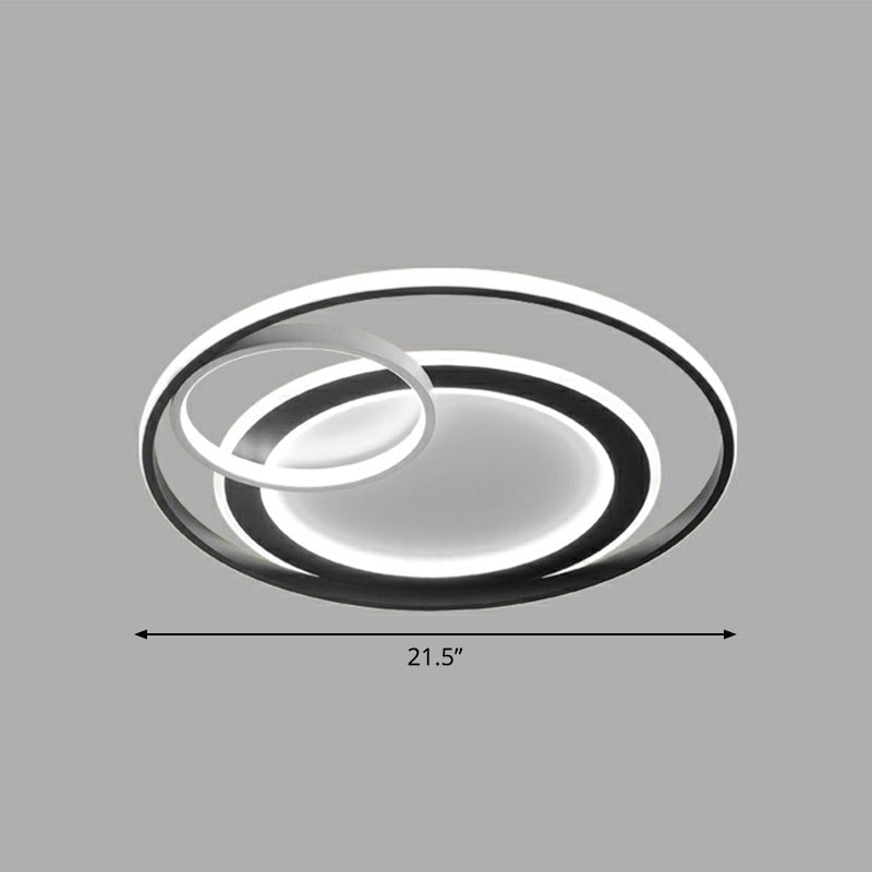 Minimalist Led Flush Ceiling Light Fixture - 3-Ring Bedroom Mount In Black / 21.5 White