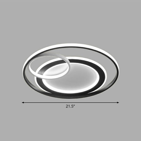 Minimalist Led Flush Ceiling Light Fixture - 3-Ring Bedroom Mount In Black / 21.5 White