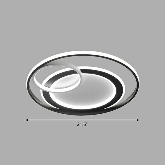 Minimalist Led Flush Ceiling Light Fixture - 3-Ring Bedroom Mount In Black / 21.5 White