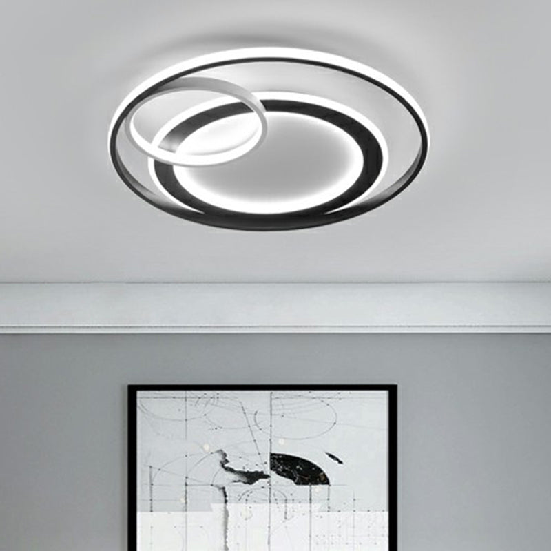 Minimalist Led Flush Ceiling Light Fixture - 3-Ring Bedroom Mount In Black